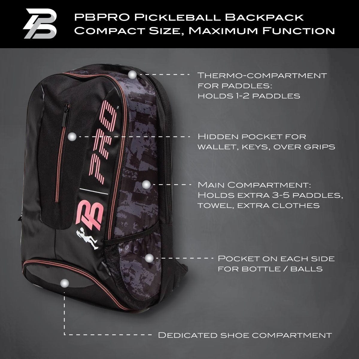 PBPRO Bags Pink Pickleball Backpack | PBPRO Tour | Pink
