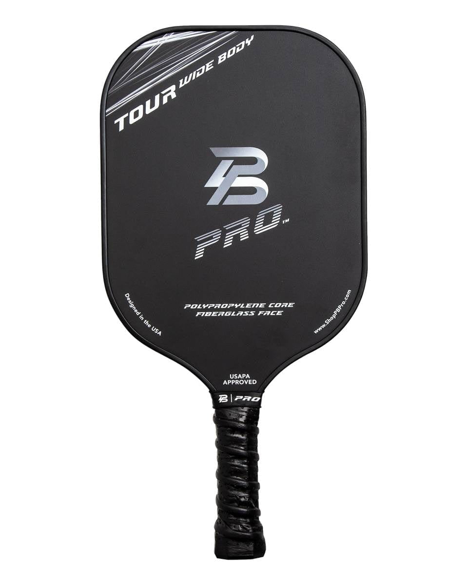 PBPRO Tour Widebody 8.3 oz black pickleball paddle, front view