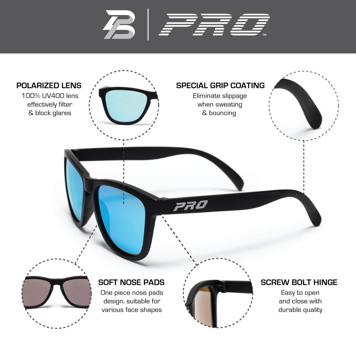 PBPRO Pickleball Sunglasses Pickleball Sunglasses | PB Signature Lifestyle | Matte Black