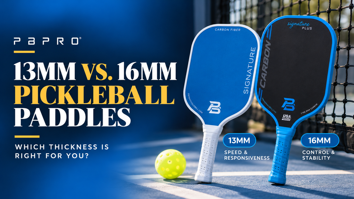 PBPRO paddle thickness guide: 13mm Signature blue paddle vs 16mm Signature Plus blue and black paddle