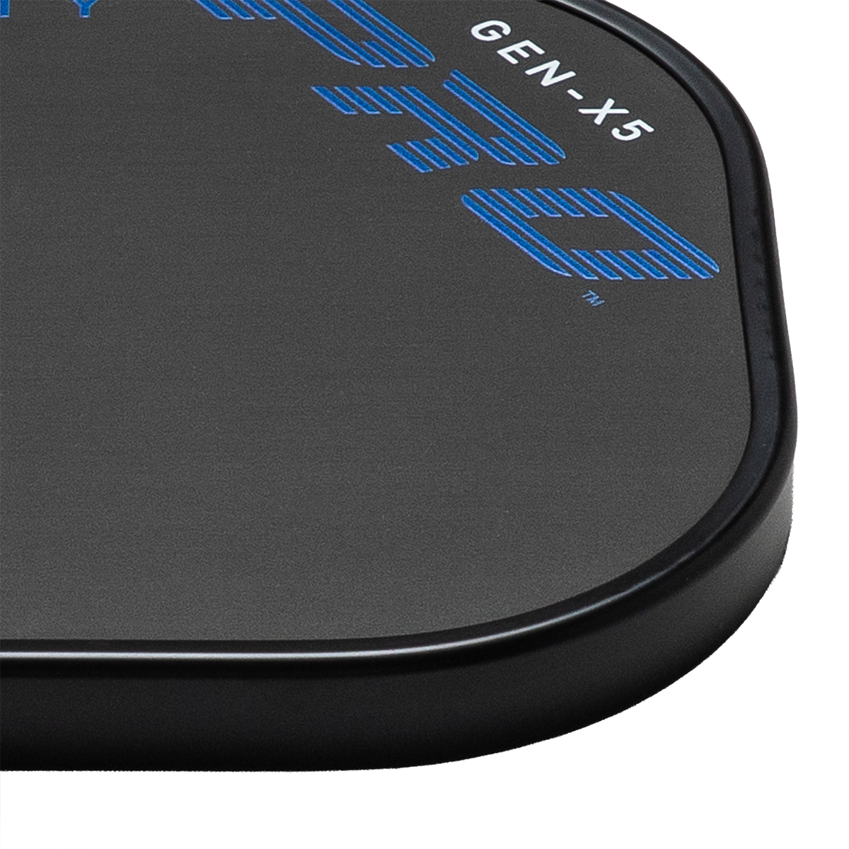 Close-up of the textured black face, blue PRO lettering and edge guard on the PBPRO Infinity Gen-X5 paddle