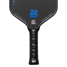 Close-up of the PBPRO Infinity Gen-X5 Royal Blue paddle throat, logo and perforated black grip