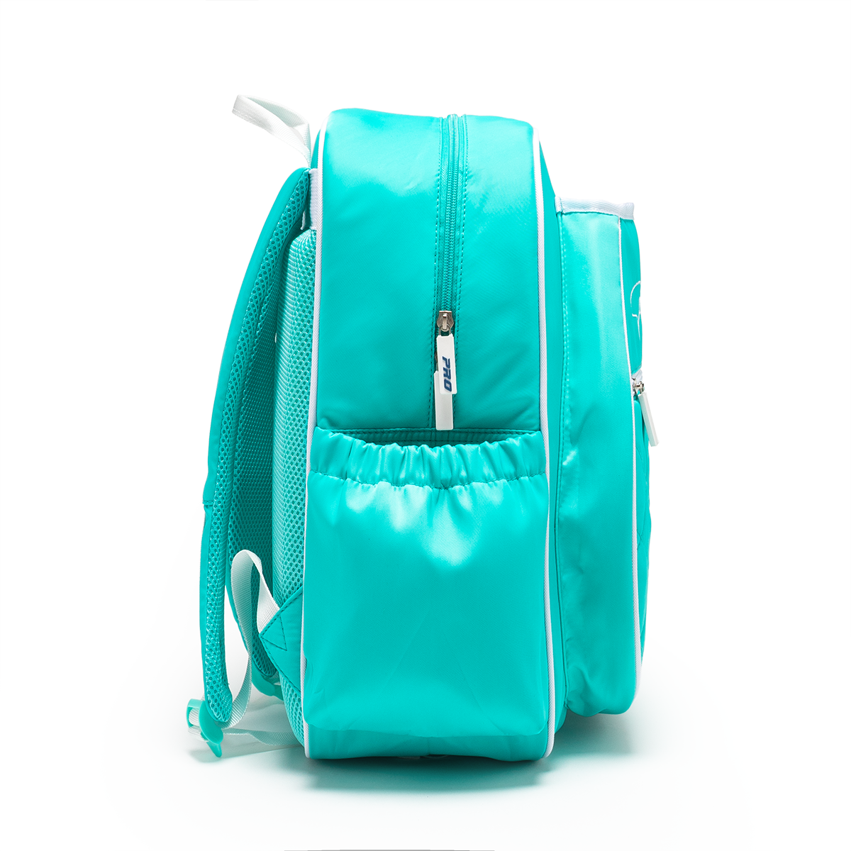 Mint PBPRO Signature pickleball backpack, side view showing paddle compartment