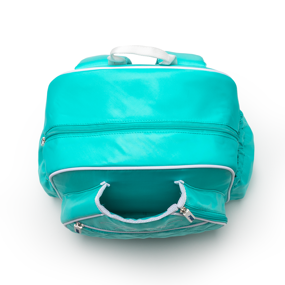 Mint PBPRO Signature pickleball backpack, overhead view of top handle and zippers