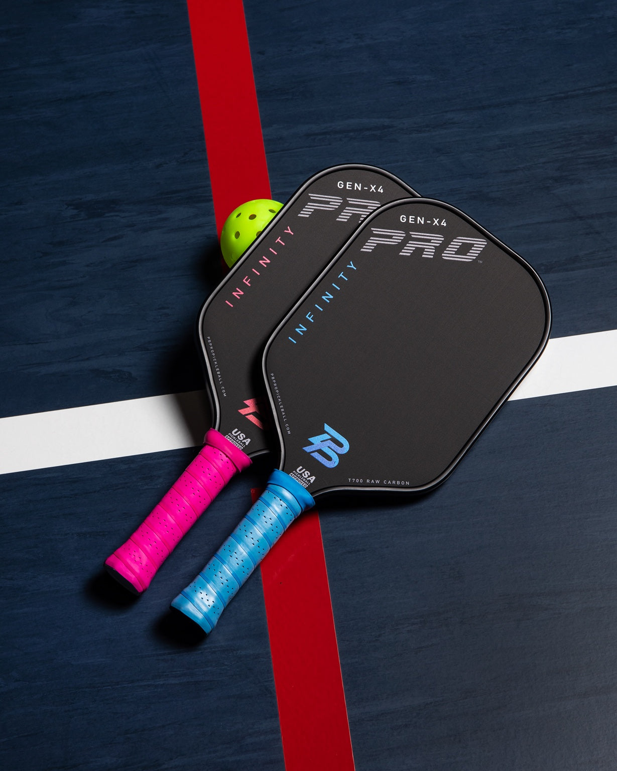 PBPRO Infinity Gen-X4 advanced pickleball paddles in Hot Pink and Blue