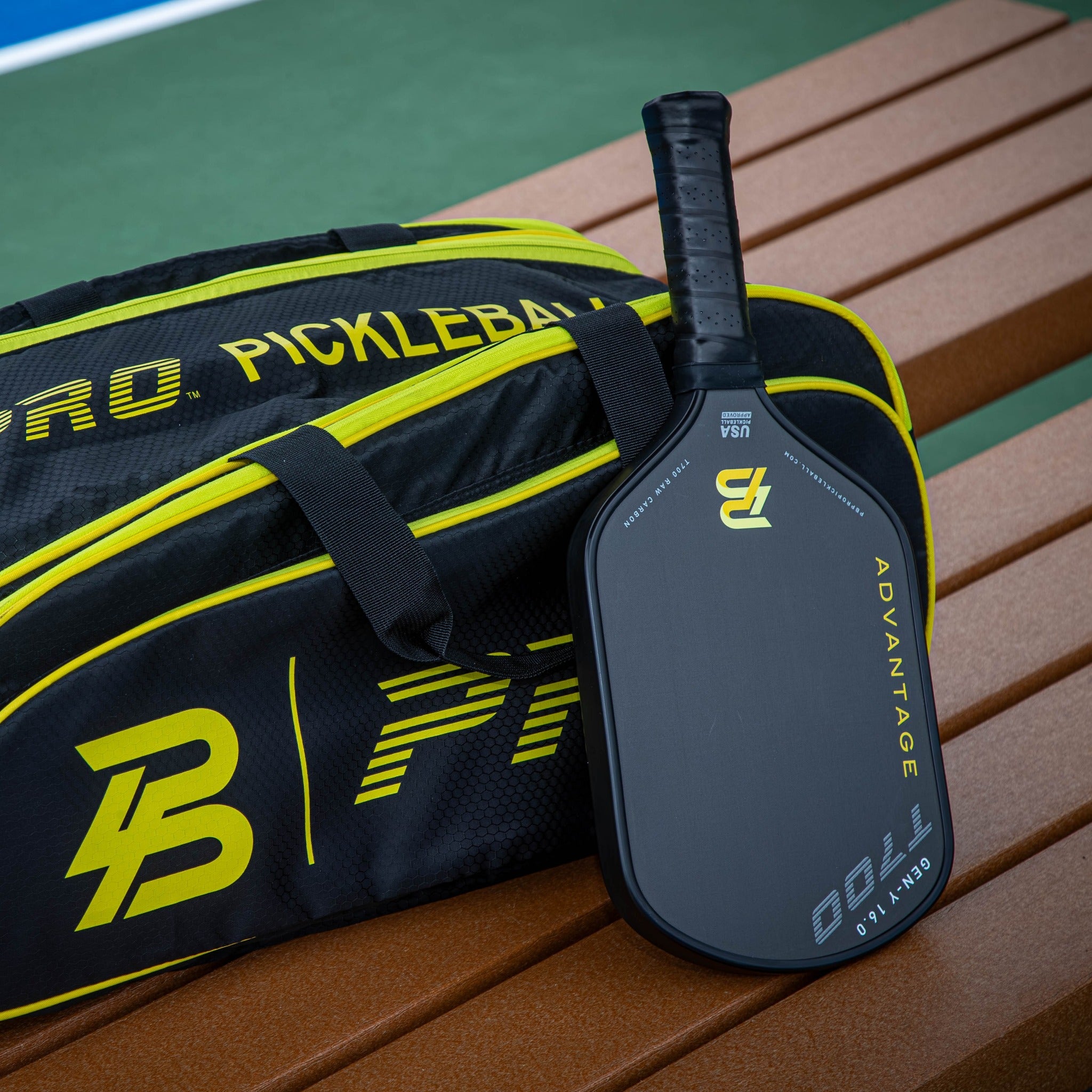 PBPRO black and yellow pickleball paddle with matching bag